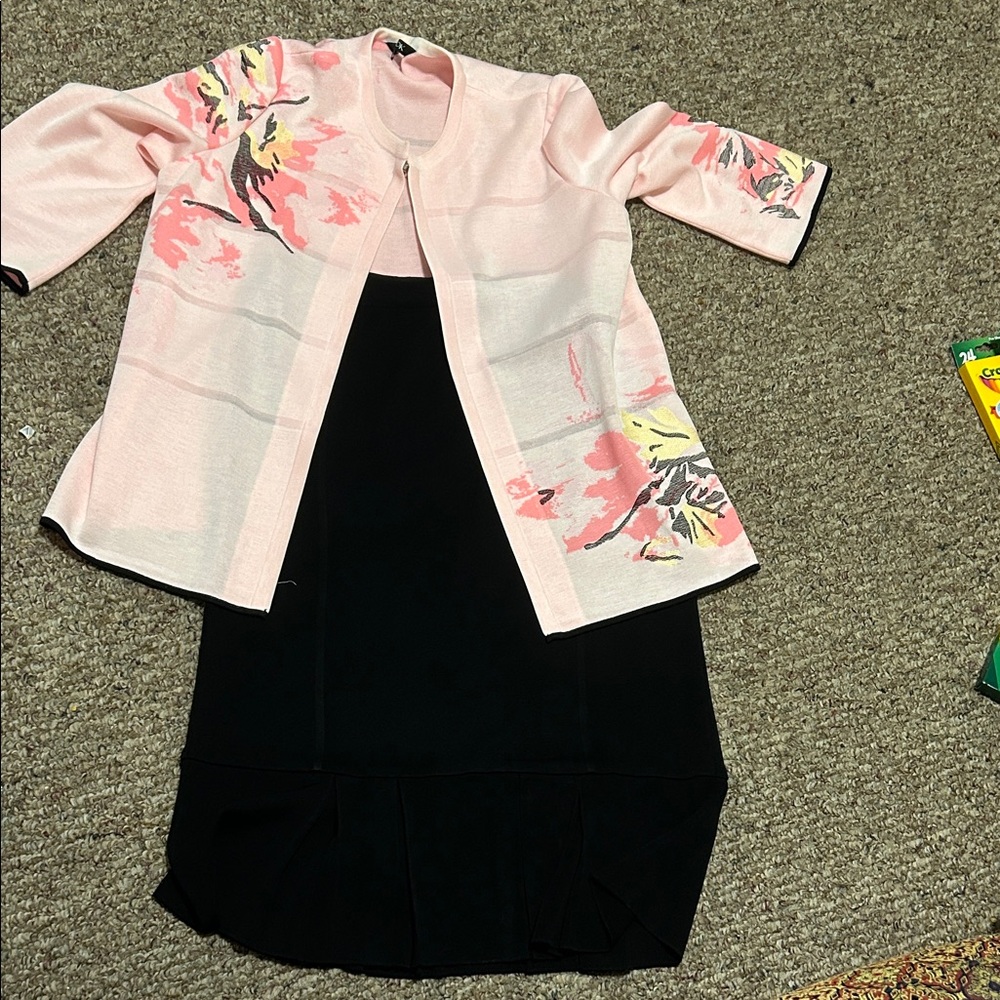 Misook Pink Floral Jacket with Black Dress